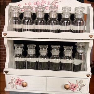 Set of 12 Small Clear Glass Apothecary Bottles with Stopper Rack
